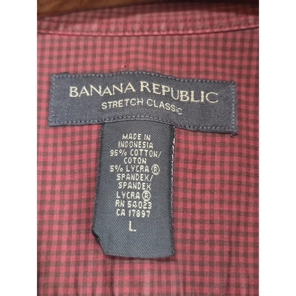 Banana Republic‎ Shirt Mens Large Red Check Stretch Button Front Long Sleeve